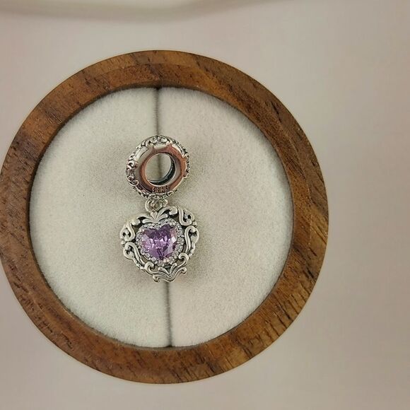 925 Sterling Silver Vintage Heart Dangle Charm - Picture 7 of 8